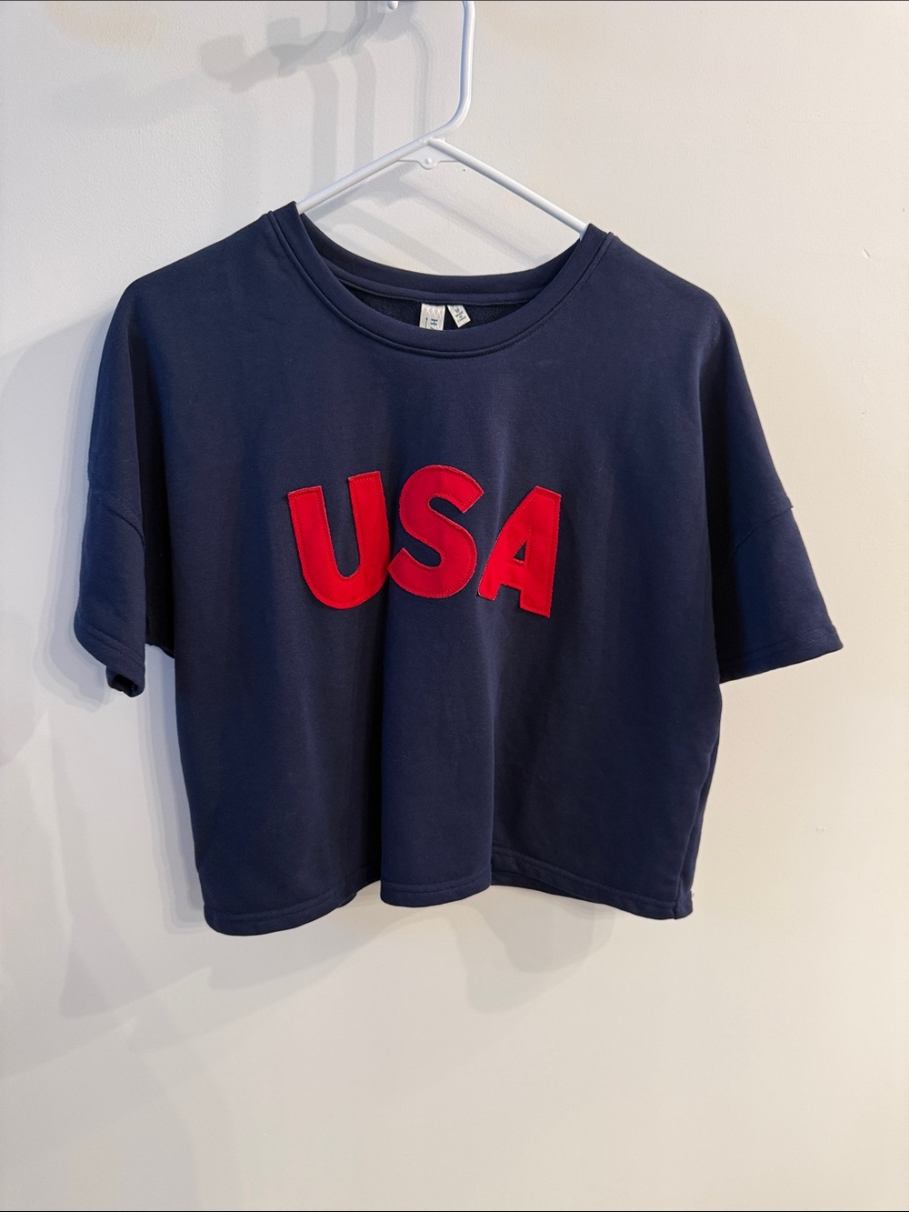 Hayden Navy Crop Top with Red USA Appliqué